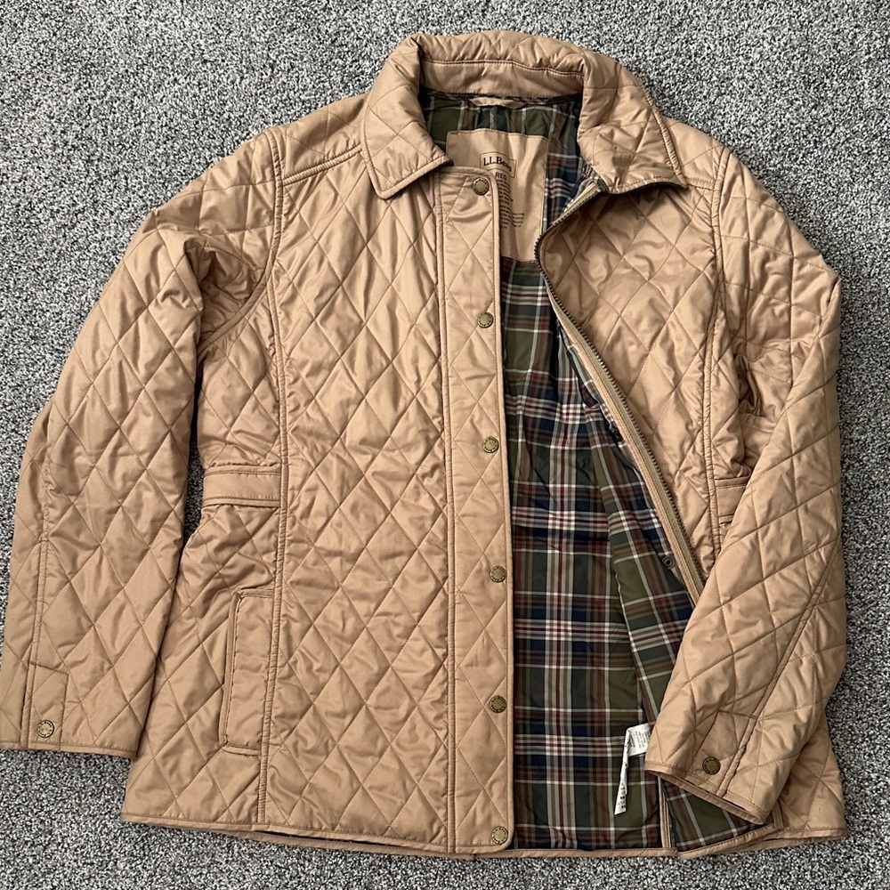 L.L. Bean Beige Jacket with Plaid Interior